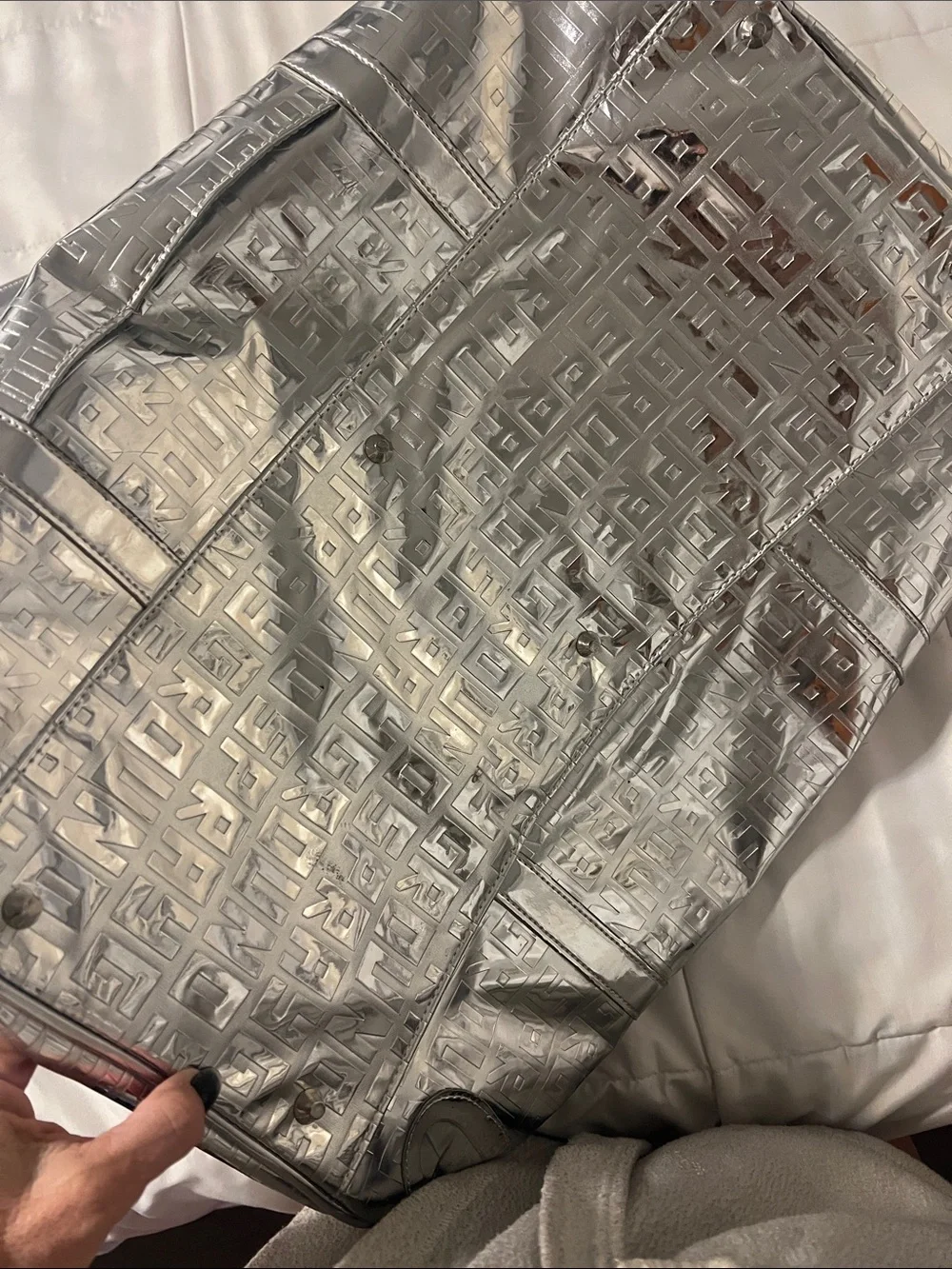 Sprayground Silver Embossed Monogram Duffel
